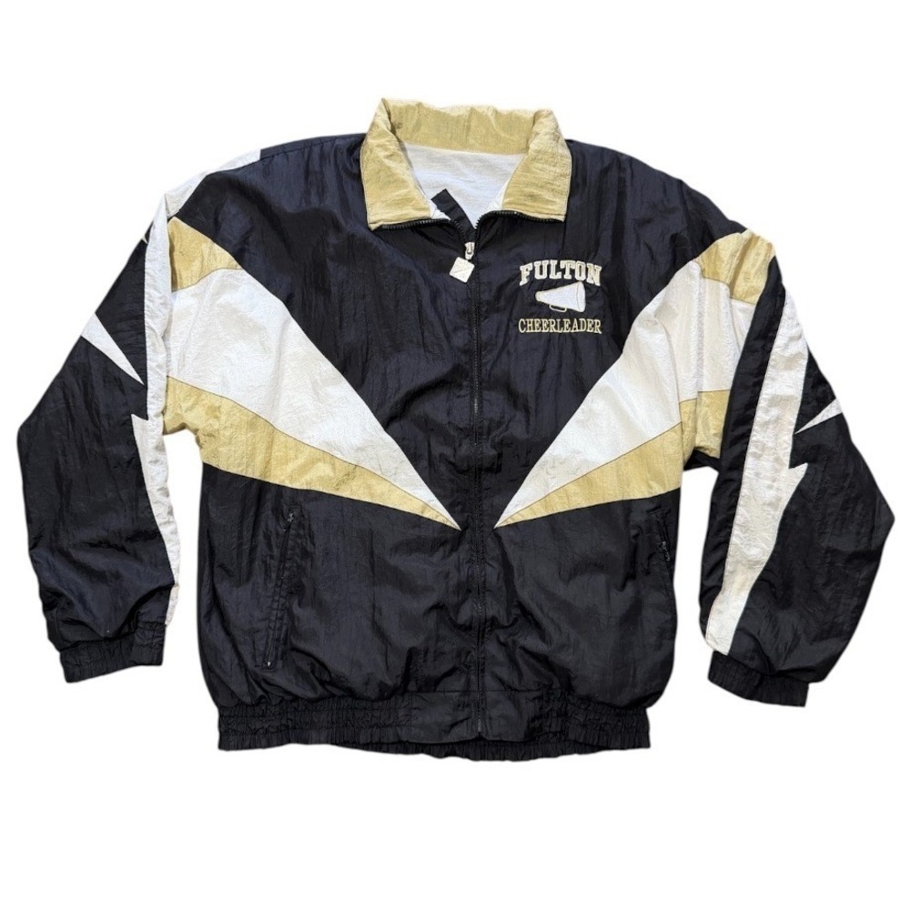 Vintage 90s Fulton Cheerleader Black Gold School Sports Windbreaker Jacket
